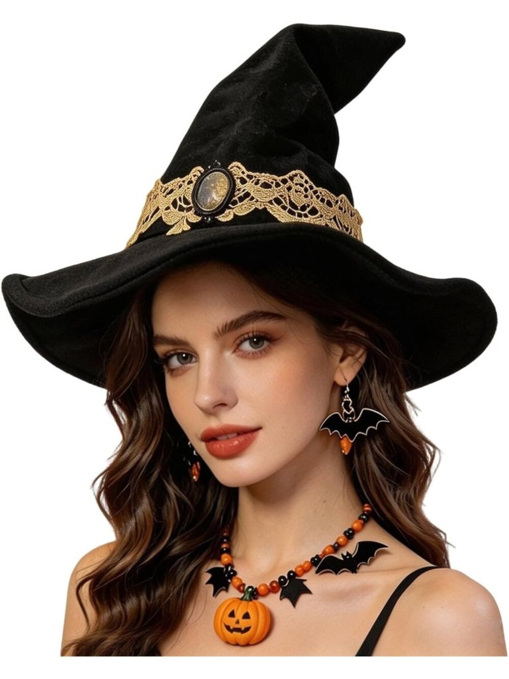 🎃Women's Beige Wide Brim Pointed Wizard Party Costume Accessory Witch Hat